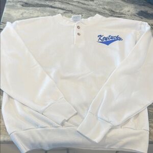 Vintage UofK White Henley Sweatshirt with Blue Embroidery